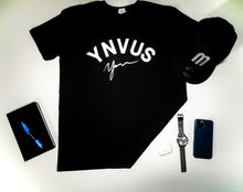 Load image into Gallery viewer, Classic YNVUS signature design (black tee-white logo)
