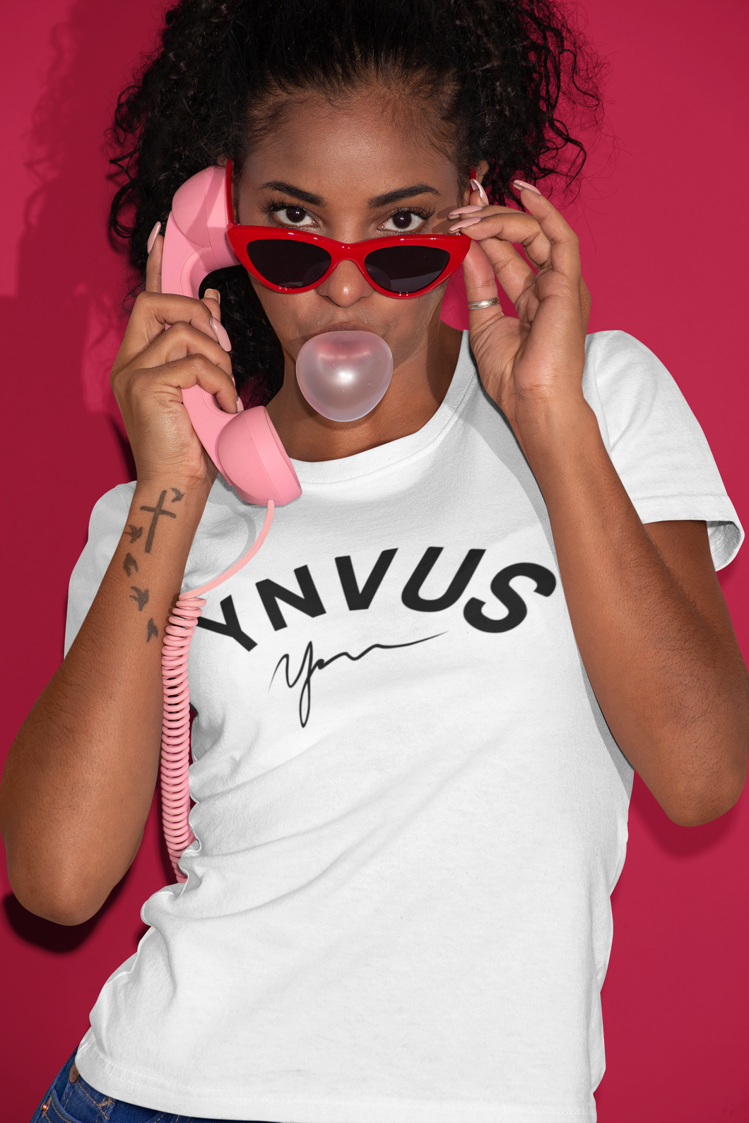 Classic YNVUS signature design (white tee- black logo)